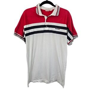 Vintage Ellesse Polo Shirt Red White Color Block 90s Tennis Sportswear Mens S